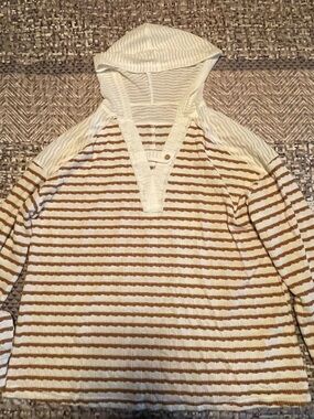 Striped Hooded Pullover Sweater - Cream and Brown